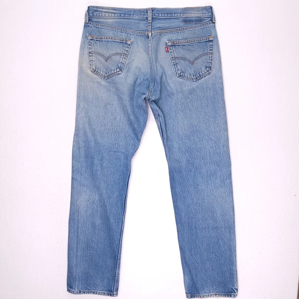 Vintage Levis 501 Mens Light Wash Distressed Straight Leg Button Fly Jeans 36x33
